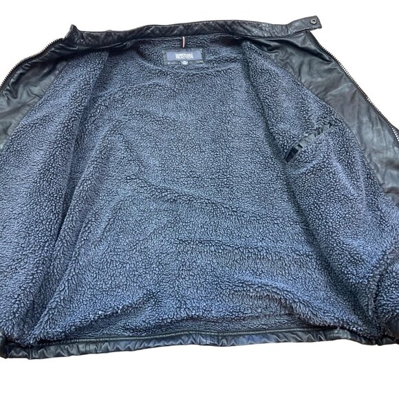 Kenneth Cole Reaction Mens Black Faux Leather Jacket XXL Sherpa Lined Very Nice - Picture 9 of 11